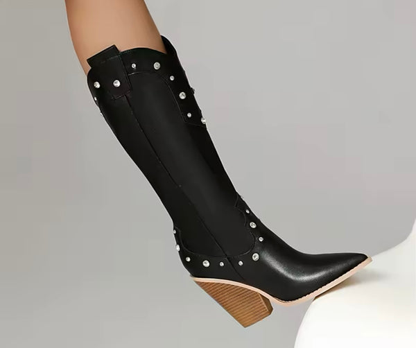 Women Fashion Bling Faux Leather Knee High Western Boots