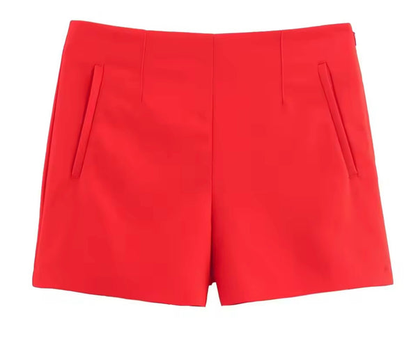 Women Color Fashion Side Zipper Shorts