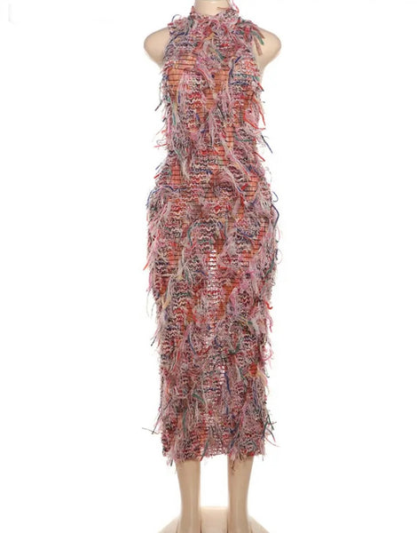 Women Sexy Printed Fringe Full/Sleeveless Dress
