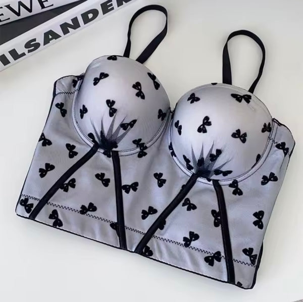 Women Sleeveless Gray Bow Corset Top
