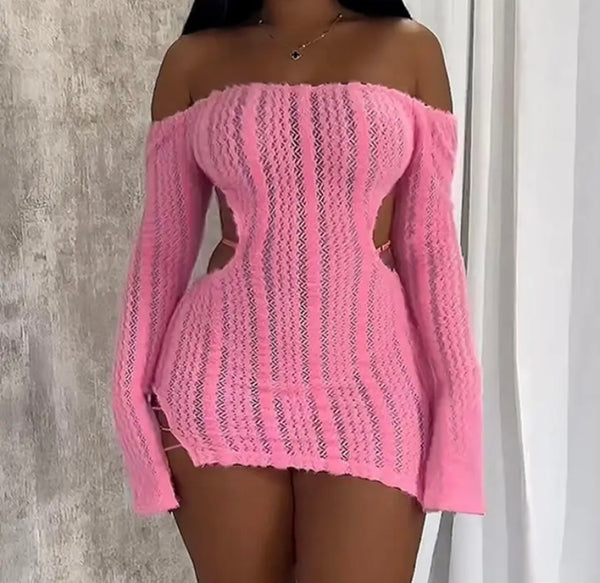 Women Sexy Off The Shoulder Open Back Full Sleeve Dress