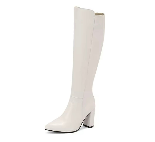 Women Color Faux Leather Fashion Knee High Zip Up Boots