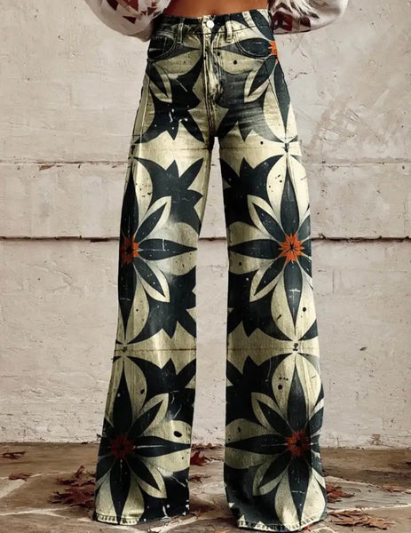 Women Color Printed Fashion Wide Leg Pants