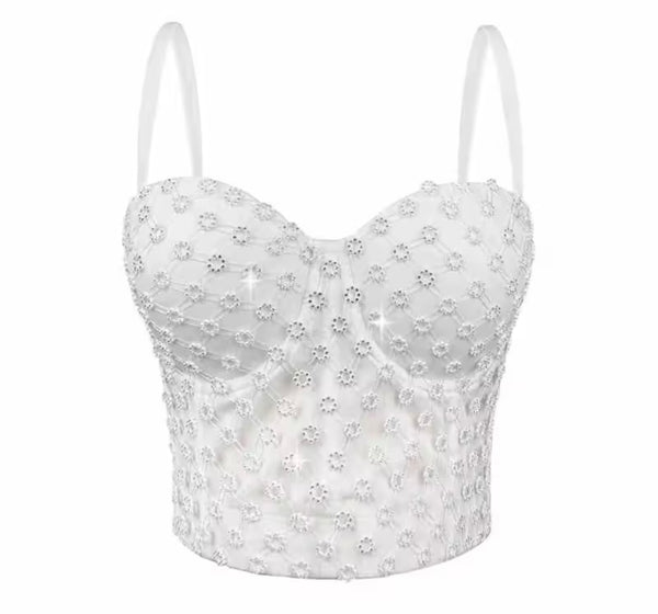 Women Sleeveless Rhinestone Fashion Bra Tank Top
