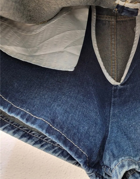 Women Fashion Denim Bling Patchwork Skirt