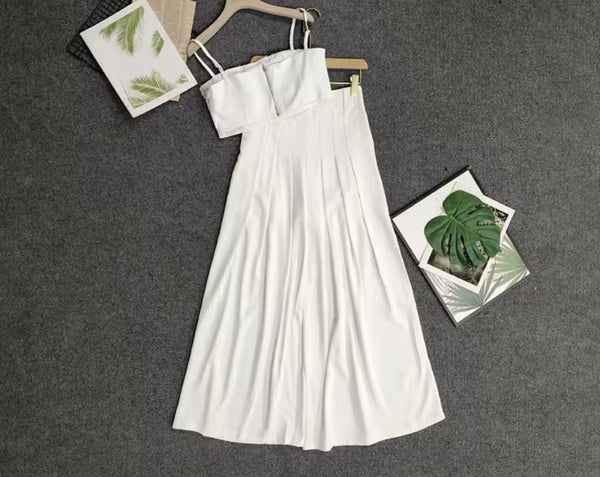 Women White Sleeveless Crop Two Piece Wide Leg Pant Set