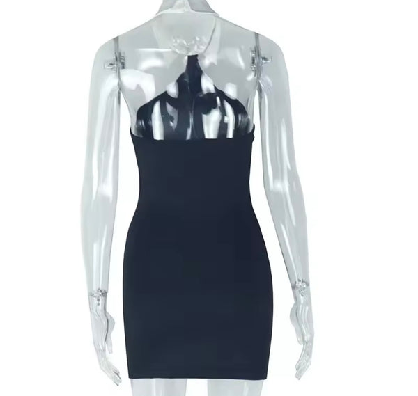Women Sexy B&W Collar Sleeveless Dress