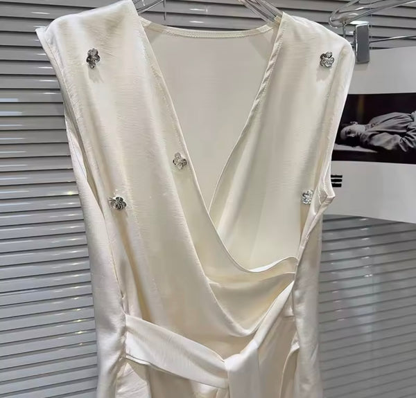 Women Sexy Sleeveless Bling Satin Two Piece Short Set