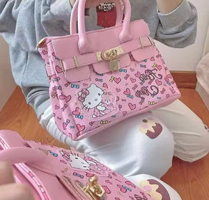 Women Fashion Pink Hello Kitty Faux Leather Handbag Purse