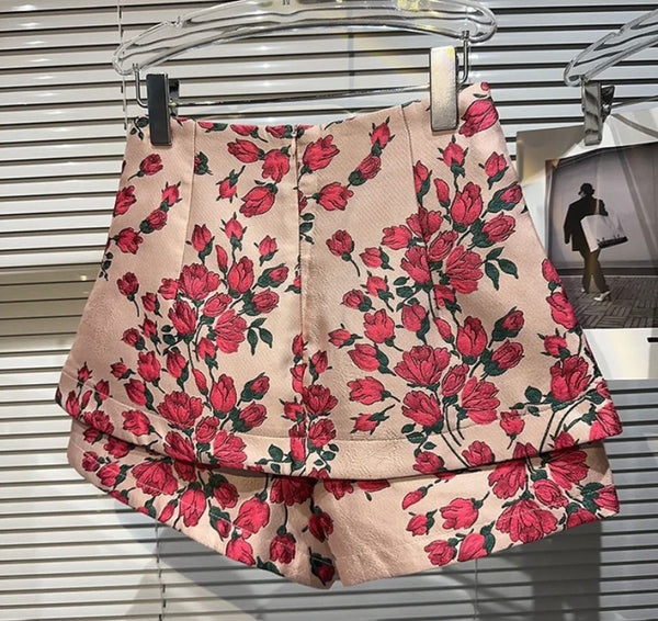 Women Button Floral Fashion Wrap Shorts