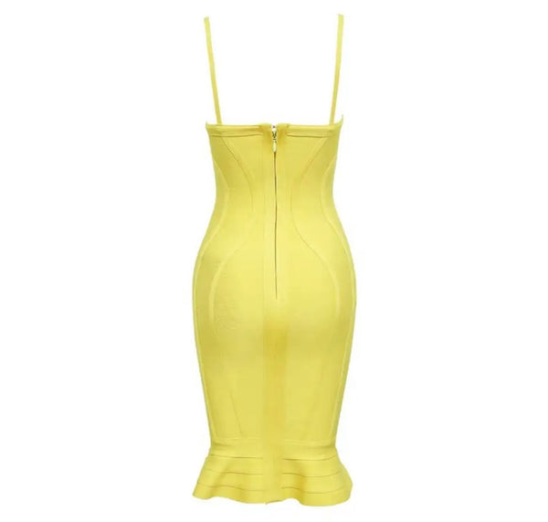 Women Yellow Sexy Sleeveless Ruffled Dress