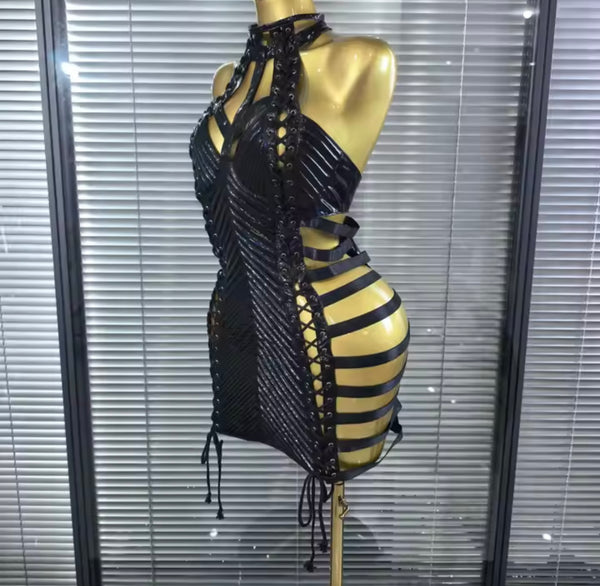 Women Sexy Halter Sleeveless Cut Out Tie Up Dress