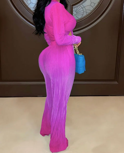 Women Full Sleeve Gradient Fashion Two Piece Pant Set