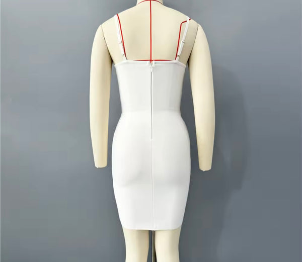 Women White Sexy Sleeveless Rhinestone Bandage Dress