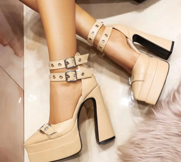 Women Fashion Buckled Platform Ankle Strap High Heels