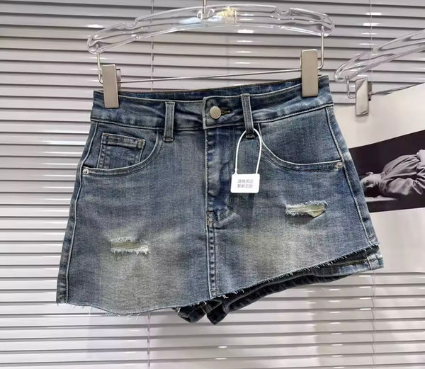 Women Sexy Fashion Ripped Asymmetrical Denim Skirt