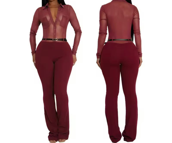 Women Sexy Mesh Patchwork Full Sleeve Fashion Jumpsuit