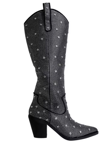 Women Bling Rhinestone Fashion Knee High Western Boots