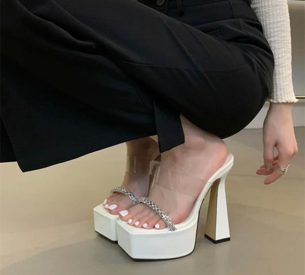 Women Fashion Bling Transparent Platform High Heel Sandals