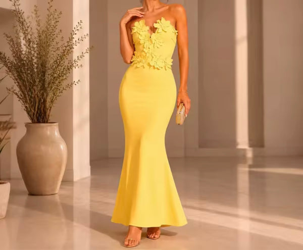 Women Sexy Floral Strapless Mermaid Maxi Dress