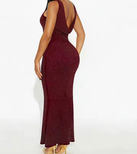 Women Sexy Sleeveless Bling Solid Color Maxi Dress