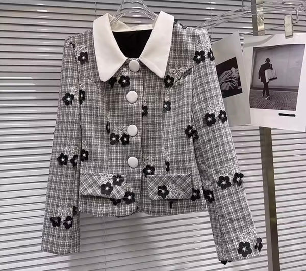 Women Floral Plaid Button Up Fashion Two Piece Skirt Set