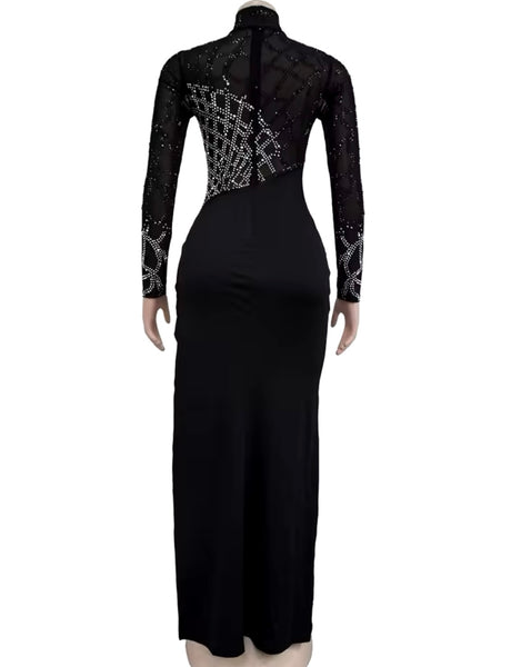 Women Sexy Full Sleeve Bling Side Split Maxi Dress