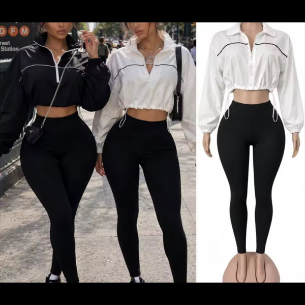 Women Fashion B&W Full Sleeve Pullover Two Piece Pant Set