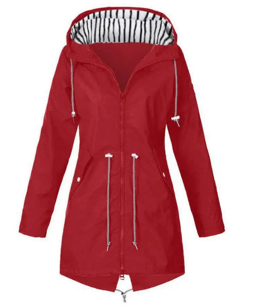 Women Fashion Hooded Drawstring Long Jacket