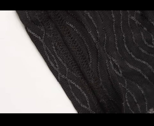 Women Sexy Black Mesh Open Back Full Sleeve Jumpsuit