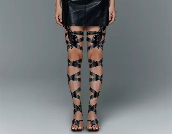 Women Fashion Black Rivet Gladiator High Heel Sandals