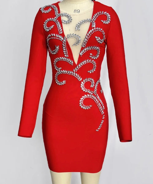 Women Sexy Full Sleeve Bling Patchwork Dress