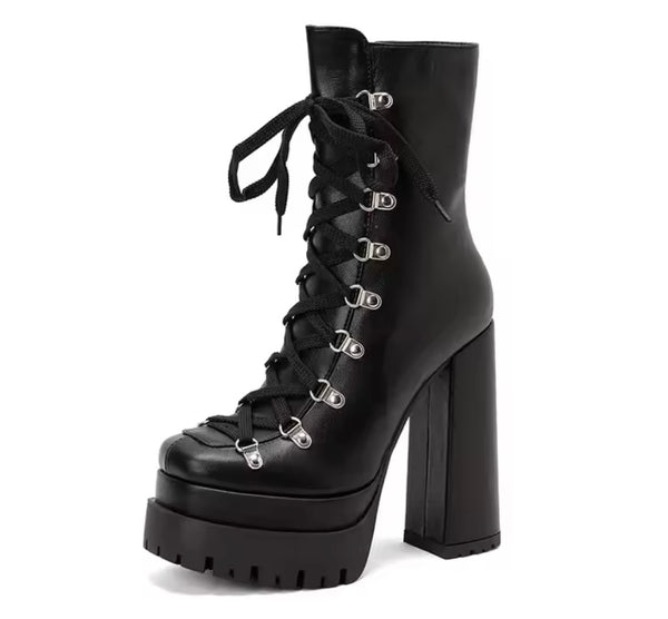 Women Fashion Platform Lace Up High Heel Ankle Boots