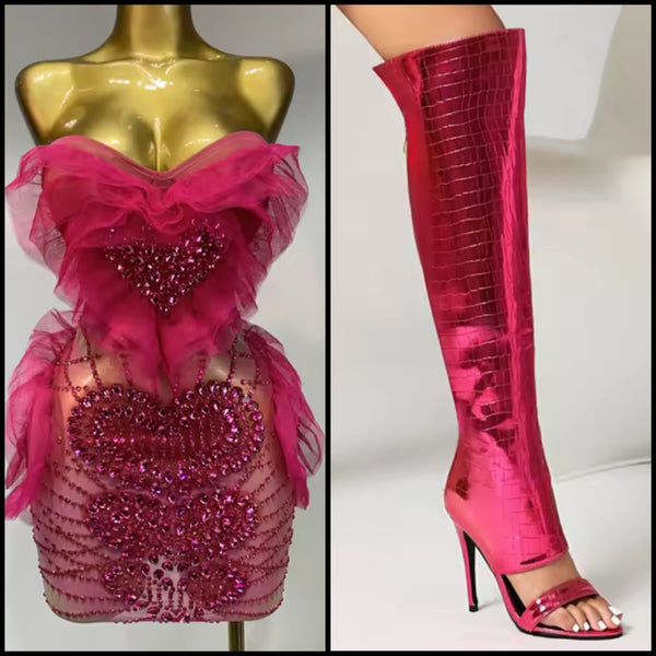 Women Fashion Open Toe Metallic Knee High Boots