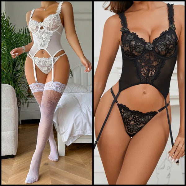 Women Sexy Black/White Lace Lingerie Set