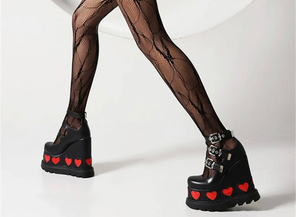 Women Fashion Buckled Heart Platform Shoes