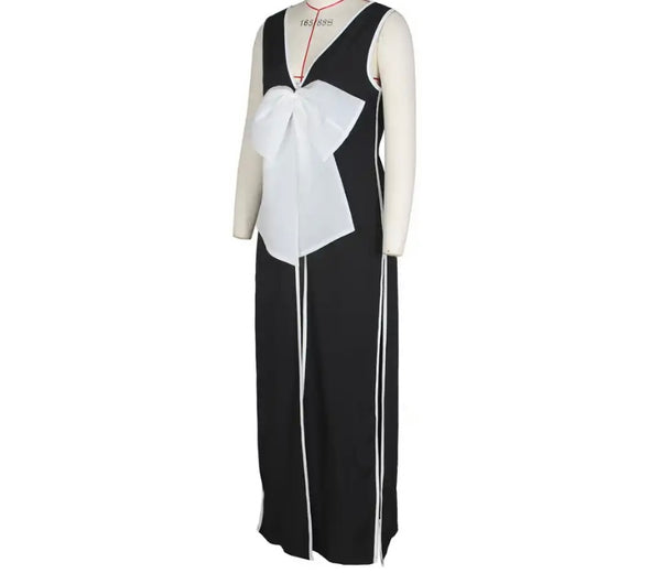 Women Sexy Fashion Sleeveless B&W Bow Long Top