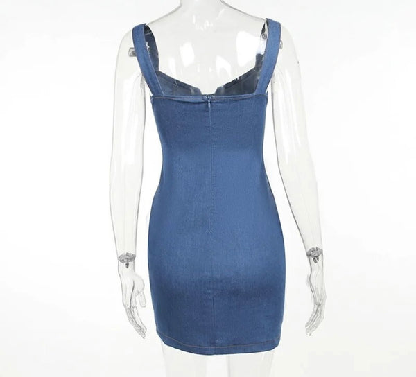 Women Sexy Fashion Sleeveless Bling Denim Dress