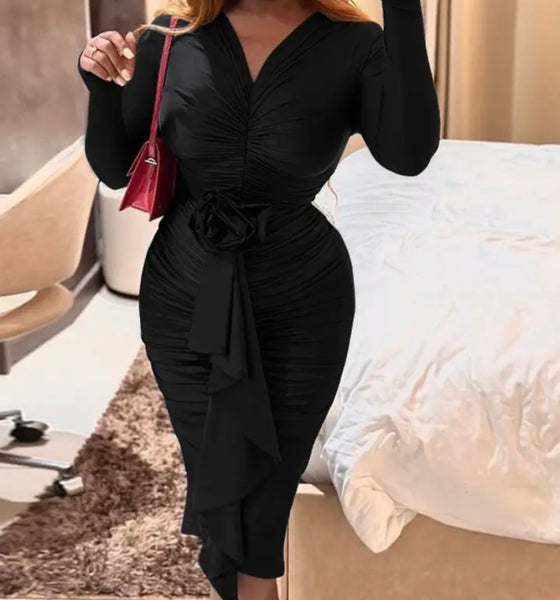 Women Sexy Full Sleeve Ruched Floral Ruffled Dress