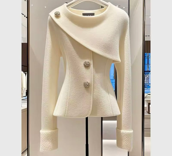 Women White Button Up Fashion Jacket