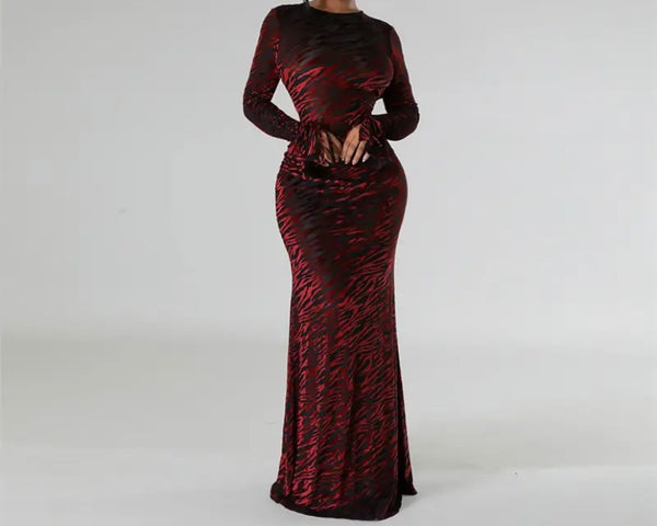 Women Sexy Mesh Patchwork Full Sleeve Open Back Velour Maxi Dress