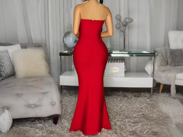 Women Sexy Floral Strapless Mermaid Maxi Dress