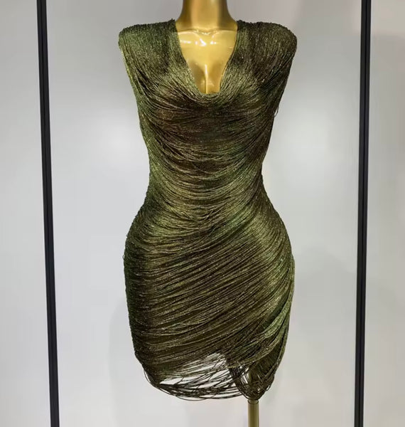 Women Sexy Sleeveless Fringe Draped Dress