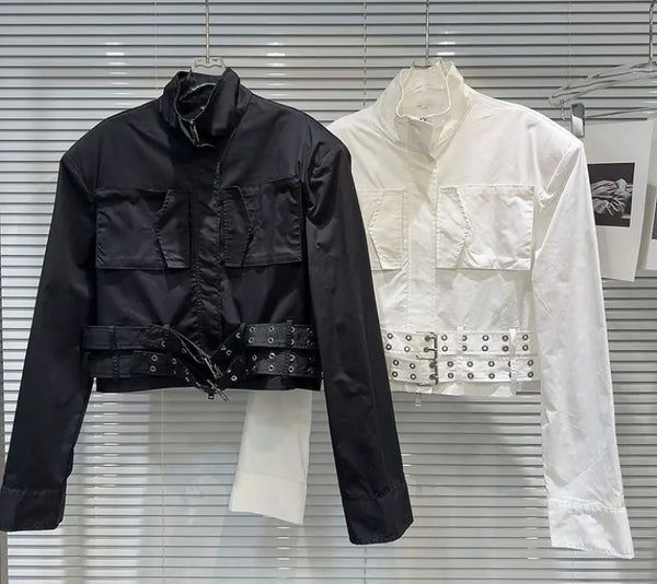 Women Fashion Solid Color Pocket Buckled Jacket