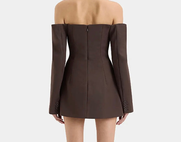 Women Sexy Off The Shoulder Button Up Full Sleeve Blazer Dress