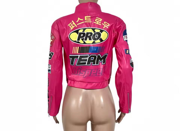 Women Printed Faux Leather Fashion Jacket