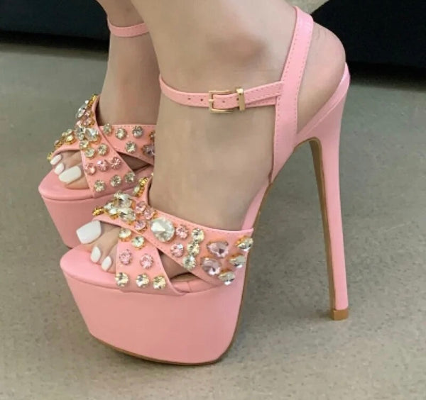 Women Fashion Crystal Platform Ankle Strap Sandals