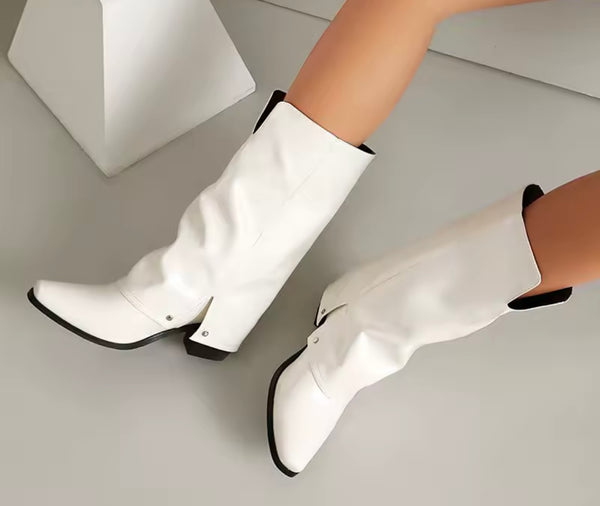 Women Pointed Toe Faux Leather Fashion Ankle Western Boots