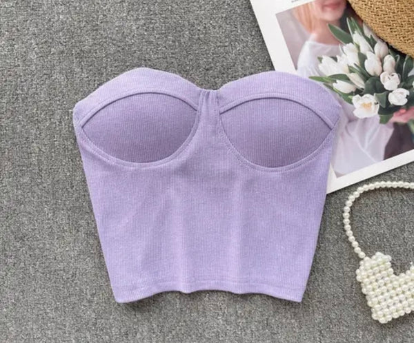 Women Sexy Strapless Solid Color Crop Top