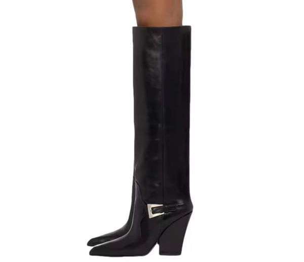 Women Color Fashion Buckled Faux Leather Knee High Western Boots